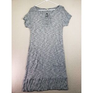 Lucky Brand Dress Womens Small White Black Striped Short Sleeve‎ Keyhole Neck